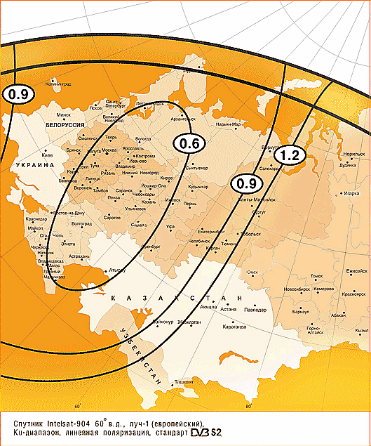 Карта покрытия тв спутников